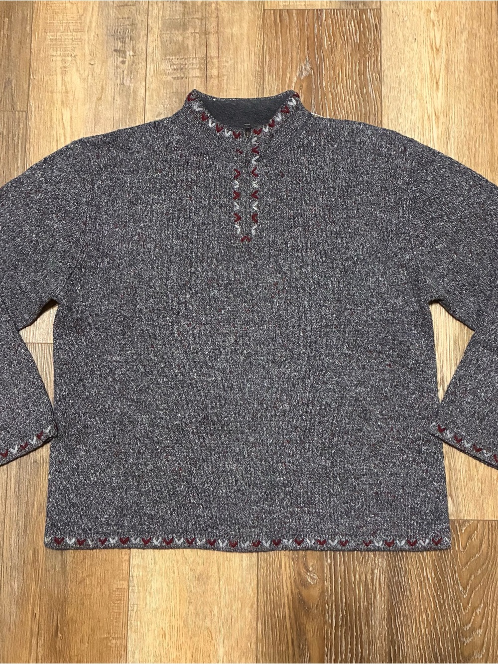 Woolrich Heather Gray Crewneck 1/4 Zip Sweater L VTG 90s Embroidered Mock Neck